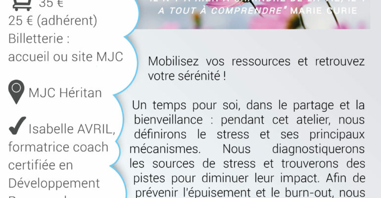 FLYER Gérer mon stress- Atelier MJC - 09dec23 - Isabelle AVRIL