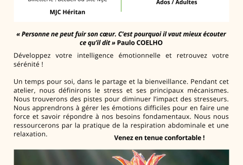 FLYER - Atelier Gestion stress et émotions - MJC Héritan - 15fev25 - par Isabelle AVRIL